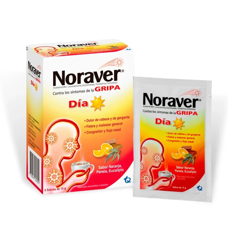 Noraver gripa dÍa caja con 6 sobres con 15 g c/u - sabor naranja, panela, eucalipto