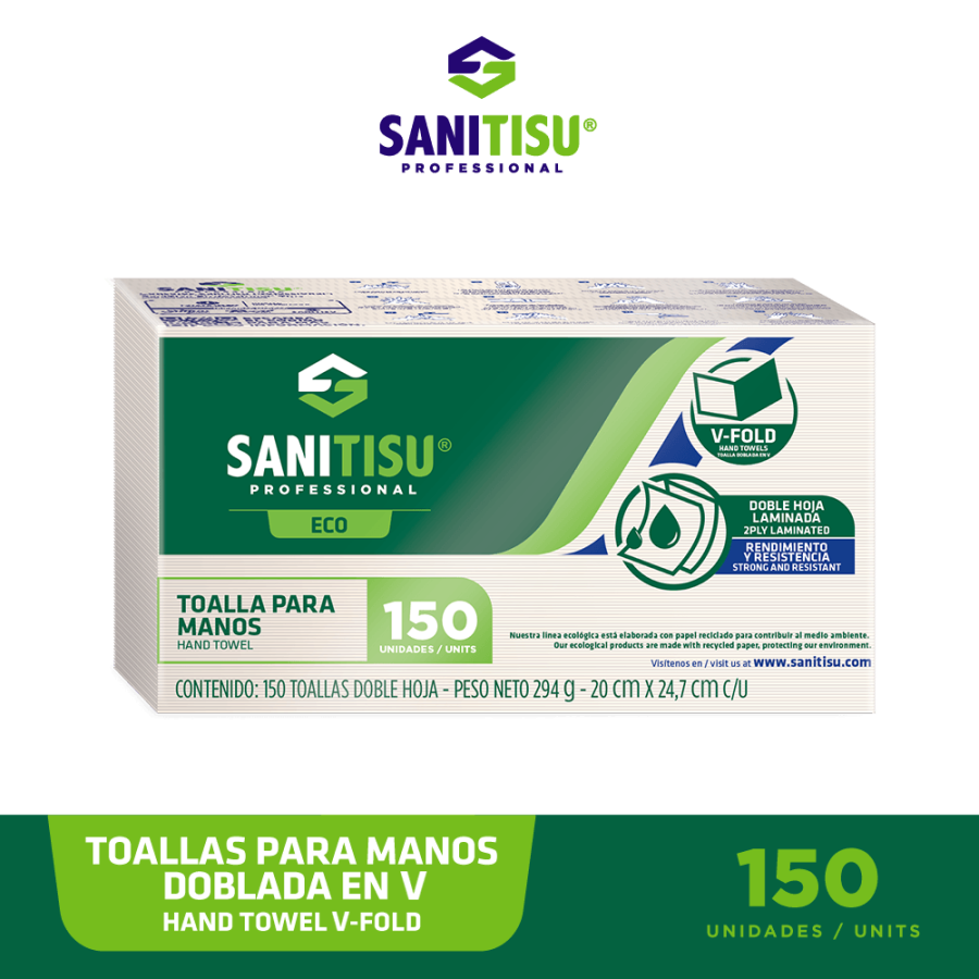 Toalla de manos sanisitu ecolÓgico desechable x150 unds